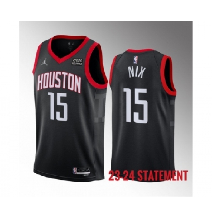 Men's Houston Rockets #15 Daishen Nix Black 2023 Statement Edition Stitched Basketball Jersey