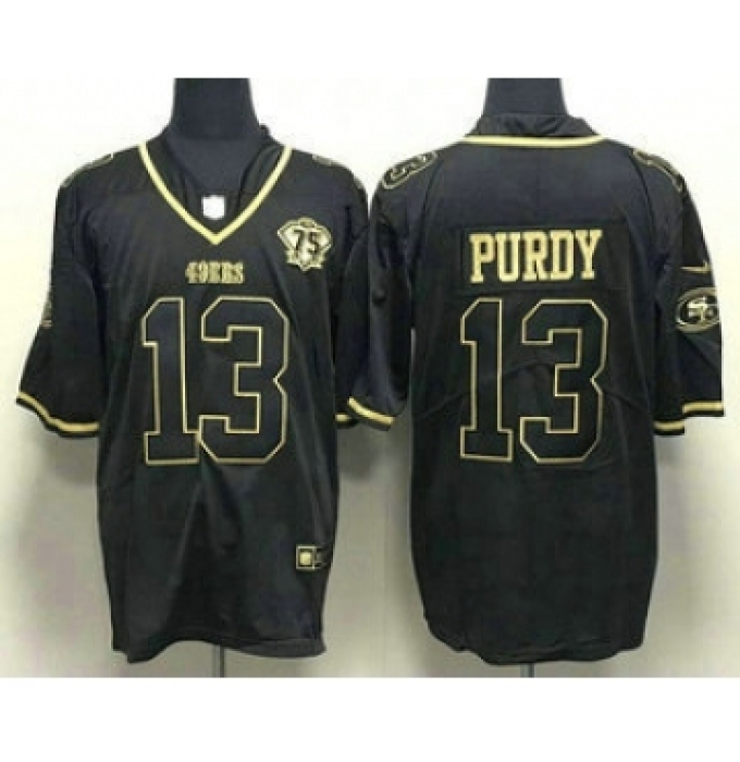 Men's San Francisco 49ers #13 Brock Purdy Black Gold With 75th Anniversary Stitched Jersey