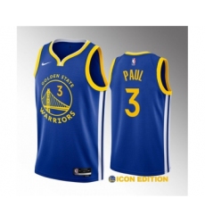 Men's Golden State Warriors #3 Chris Paul Blue Icon Edition Stitched Basketball Jersey