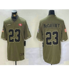 Men's San Francisco 49ers #23 Christian McCaffrey Olive 2022 Salute To Service Limited Stitched Jersey