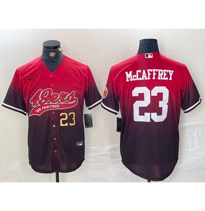Men's San Francisco 49ers #23 Christian McCaffrey Red Black With Cool Base Baseball Stitched Jerseys