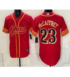 Men's San Francisco 49ers #23 Christian McCaffrey Red Gold Cool Base Stitched Baseball Jersey