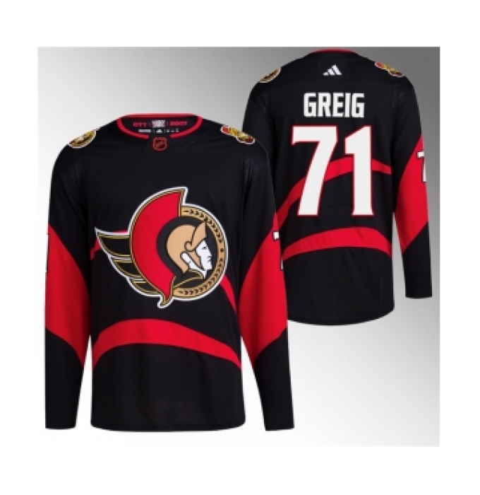 Men's Ottawa Senators #71 Ridly Greig Black Reverse Retro Stitched Jersey