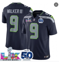 Men's Seattle Seahawks #9 Kenneth Walker III Navy 2025 F.U.S.E. Super Bowl LX And 50th Season Vapor Limited Football Stitched Jersey