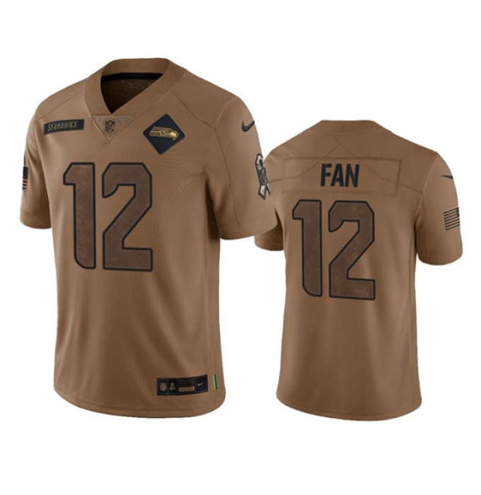 Men's Seattle Seahawks #12 Fan 2023 Brown Salute To Service Limited Football Stitched Jersey