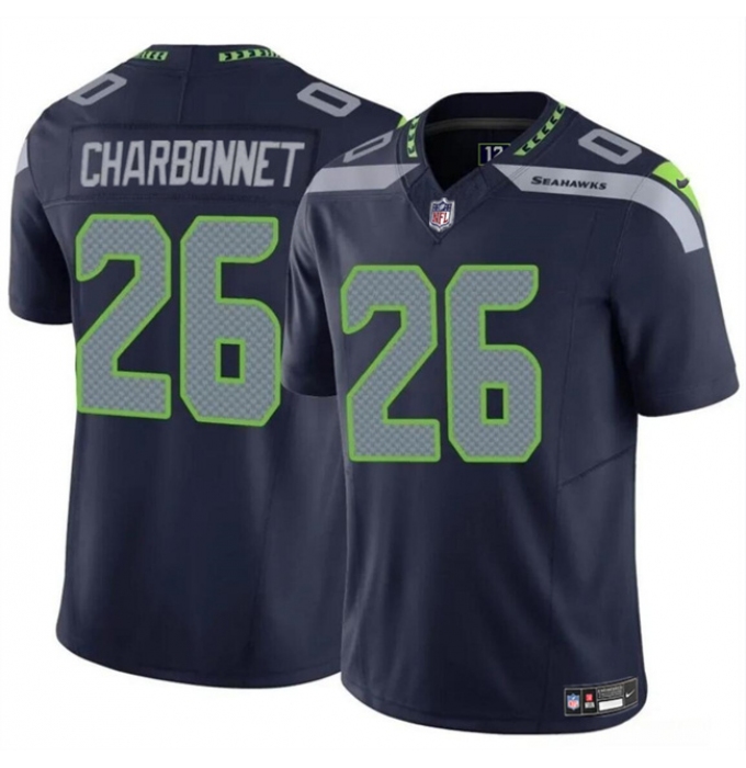 Men's Seattle Seahawks #26 Zach Charbonnet Navy 2024 F.U.S.E Vapor Limited Stitched Football Jersey