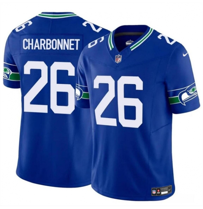 Men's Seattle Seahawks #26 Zach Charbonnet Royal 2024 F.U.S.E Throwback Vapor Limited Stitched Football Jersey