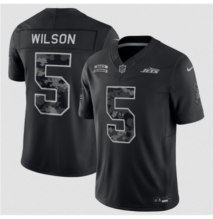 Men's New York Jets #5 Garrett Wilson Black F.U.S.E. 2026 Salute to Service Limited Football Stitched Jersey