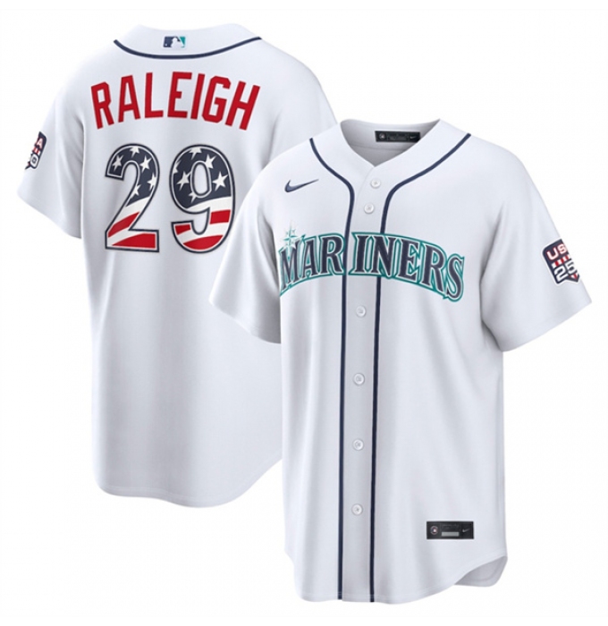 Men's Seattle Mariners #29 Big Dumper White USA 250 Fourth of July Home Stitched Baseball Jersey