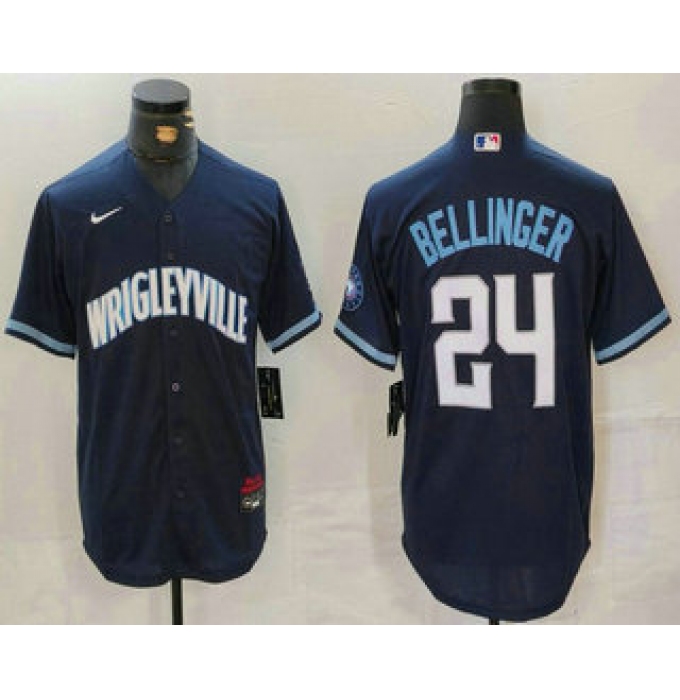 Men's Chicago Cubs #24 Cody Bellinger Navy City Connect Cool Base Stitched Baseball Jersey