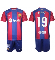 Men's Barcelona #19 Kessie Blue Red 2023-24 Home Soccer Jersey