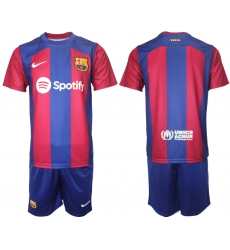 Men's Barcelona Blank Blue Red 2023-24 Home Soccer Jersey
