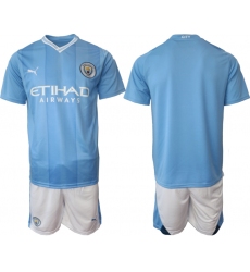 Men's Manchester City Blank 2023-24 Blue Home Soccer Jersey