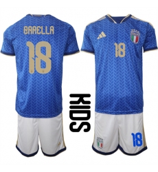 Youth Italy #18 BARELLA National Team FIFA x World Cup 2026 Home Blue On Field Kids Jerseys