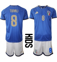 Youth Italy #8 TONALI National Team FIFA x World Cup 2026 Home Blue On Field Kids Jerseys