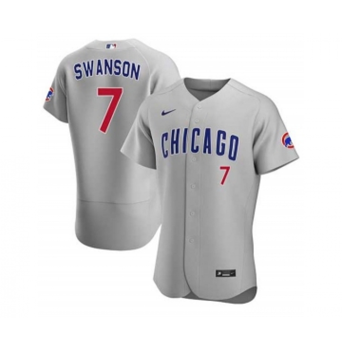 Men's Nike Chicago Cubs #7 Dansby Swanson Gray Flex Base Stitched Baseball Jersey