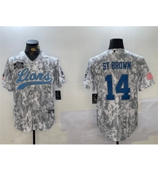 Men's Detroit Lions #14 Amon-Ra St. Brown 2024 Arctic Camo Salute To Service Stitched Baseball Jersey