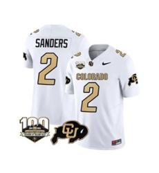 Men's Colorado Buffaloes #2 Sanders White Vapor Stitched Jersey - 100th Seasons At Folsom Field