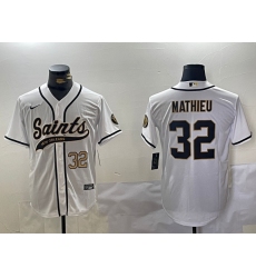 Men's New Orleans Saints #32 Tyrann Mathieu White Cool Base Stitched Baseball Jerseys