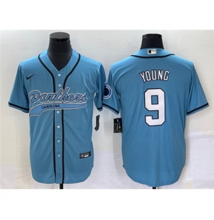 Men's Carolina Panthers #9 Bryce Young Blue Cool Base Stitched Baseball Jersey