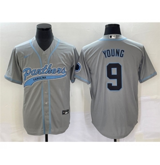 Men's Carolina Panthers #9 Bryce Young Gray Cool Base Stitched Baseball Jersey