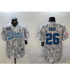 Men's Detroit Lions #26 Jahmyr Gibbs 2024 Arctic Camo Salute To Service Stitched Baseball Jersey