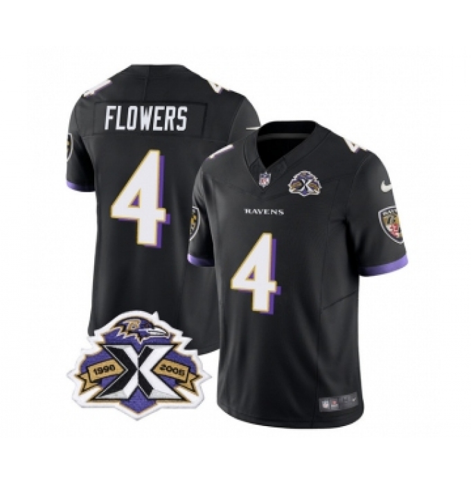 Men's Nike Baltimore Ravens #4 Zay Flowers Black 2023 F.U.S.E Throwback Vapor Limited Stitched Jersey