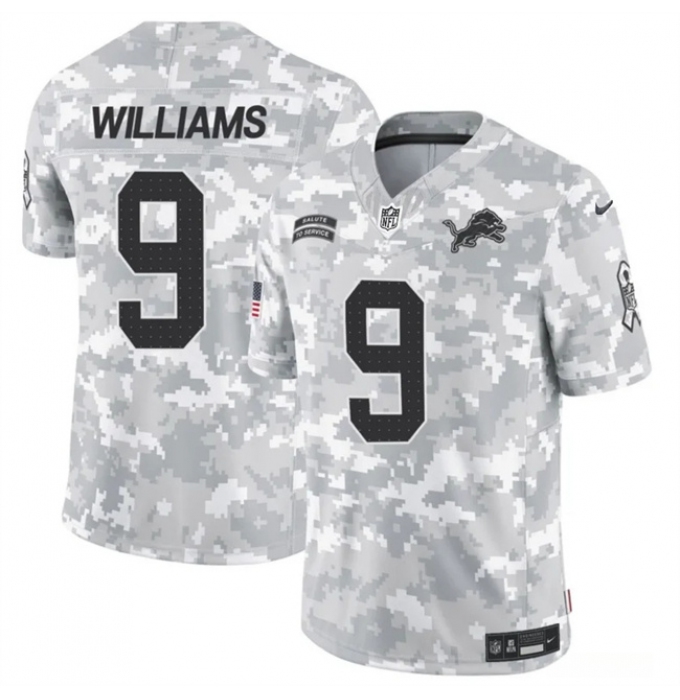 Men's Detroit Lions #9 Jameson Williams 2024 F.U.S.E Arctic Camo Salute To Service Limited Stitched Football Jersey