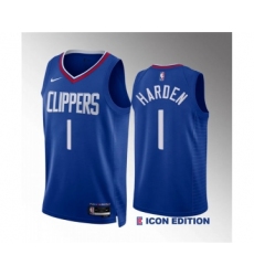 Men's Los Angeles Clippers #1 James Harden Blue Icon Edition Stitched Jersey