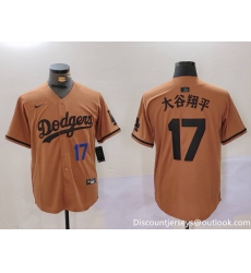 Men's Los Angeles Dodgers #17 太谷翔平 Brown Cool Base Stitched Baseball Jersey1