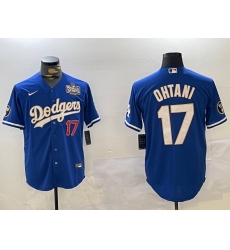 Men's Los Angeles Dodgers #17 Shohei Ohtani 2024 World Series Champions Cool Base Stitched Baseball Jersey