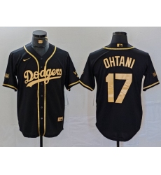 Men's Los Angeles Dodgers #17 Shohei Ohtani Black Gold World Series Champions Cool Base Stitched Jersey