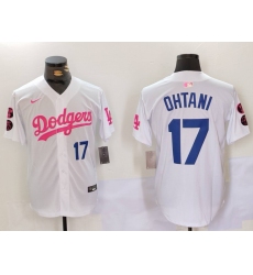 Men's Los Angeles Dodgers #17 Shohei Ohtani White Pink Vin & Kobe Stitched Baseball Jersey1