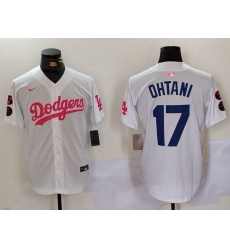 Men's Los Angeles Dodgers #17 Shohei Ohtani White Pink Vin & Kobe Stitched Baseball Jersey