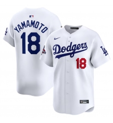 Men's Los Angeles Dodgers #18 Yoshinobu Yamamoto White 2024 World Series Champions Home Limited Stitched Baseball Jersey