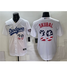 Men's Los Angeles Dodgers #29 Tarik Skubal White USA 250 Fourth of July Home Stitched Baseball Jersey