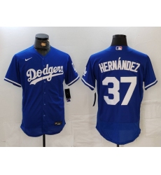 Men's Los Angeles Dodgers #37 Teoscar Hernandez Blue Flex Base Stitched Jersey