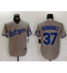 Men's Los Angeles Dodgers #37 Teoscar Hernandez Grey With Los Cool Base Stitched Jersey