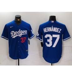 Men's Los Angeles Dodgers #37 Teoscar Hernandez Number Blue Cool Base Stitched Jersey