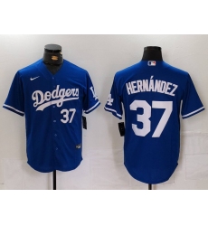 Men's Los Angeles Dodgers #37 Teoscar Hernandez Number Blue Cool Base Stitched Jerseys