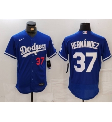 Men's Los Angeles Dodgers #37 Teoscar Hernandez Number Blue Flex Base Stitched Jersey