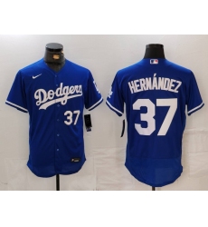 Men's Los Angeles Dodgers #37 Teoscar Hernandez Number Blue Flex Base Stitched Jerseys