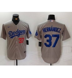 Men's Los Angeles Dodgers #37 Teoscar Hernandez Number Grey Cool Base Stitched Jersey