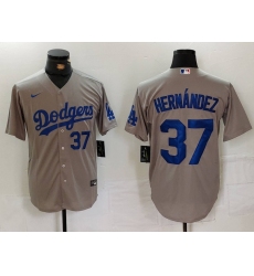 Men's Los Angeles Dodgers #37 Teoscar Hernandez Number Grey Cool Base Stitched Jerseys