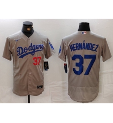 Men's Los Angeles Dodgers #37 Teoscar Hernandez Number Grey Flex Base Stitched Jersey