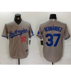 Men's Los Angeles Dodgers #37 Teoscar Hernandez Number Grey With Los Cool Base Stitched Jersey
