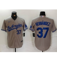 Men's Los Angeles Dodgers #37 Teoscar Hernandez Number Grey With Los Cool Base Stitched Jerseys