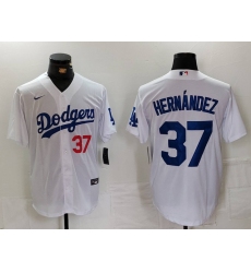 Men's Los Angeles Dodgers #37 Teoscar Hernandez Number White Cool Base Stitched Jersey