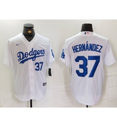 Men's Los Angeles Dodgers #37 Teoscar Hernandez Number White Cool Base Stitched Jerseys