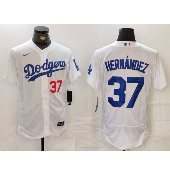Men's Los Angeles Dodgers #37 Teoscar Hernandez Number White Flex Base Stitched Jersey